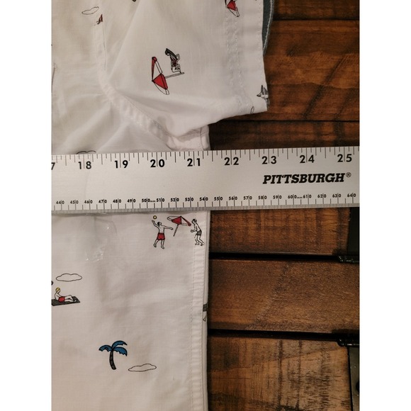 FREE PLANET Y2K Mens White All Beach Scene Print Short Sleeve Button Up Shirt M - Picture 7 of 8
